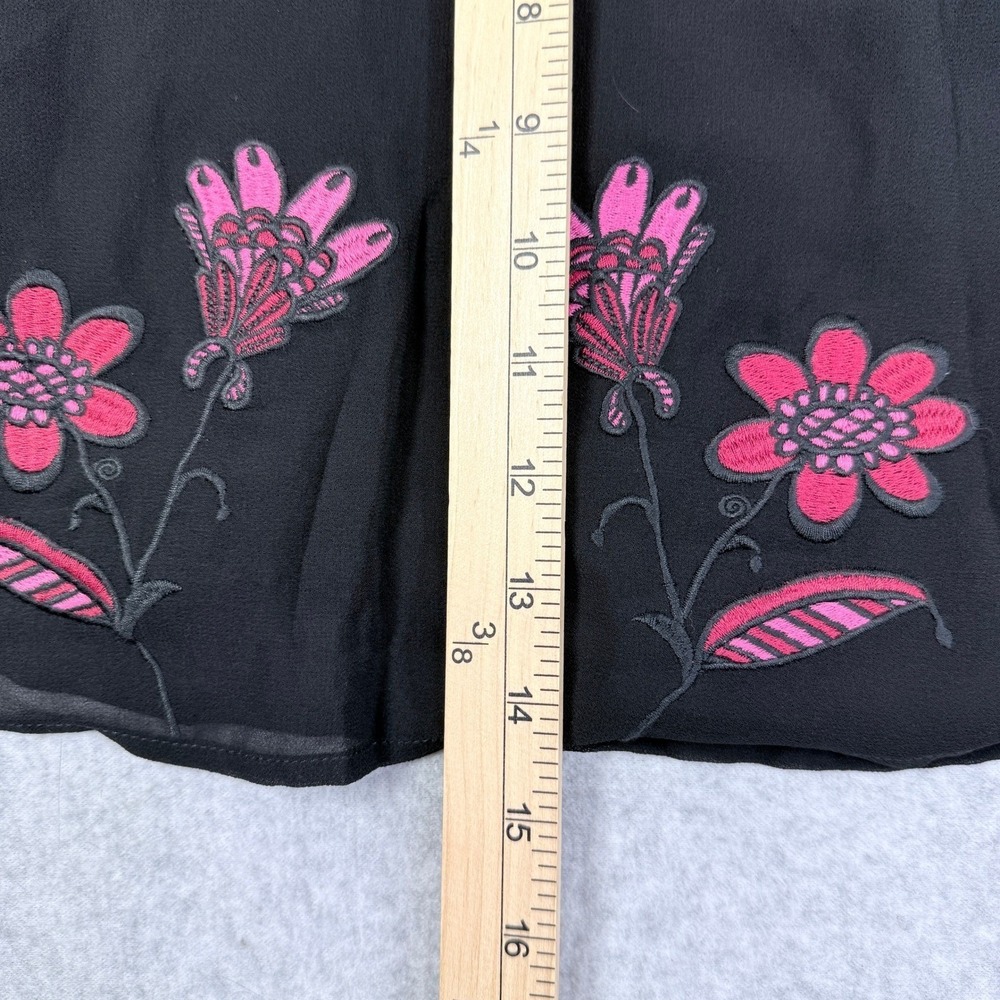 For Love & Lemons Blouse Women L Black Good Floral Embroidered Boho Ribbon Tie - Picture 7 of 14